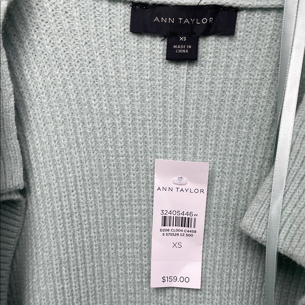 ANN TAYLOR Cardigan knit Long Duster sweater with belt seafoam green - Picture 2 of 16